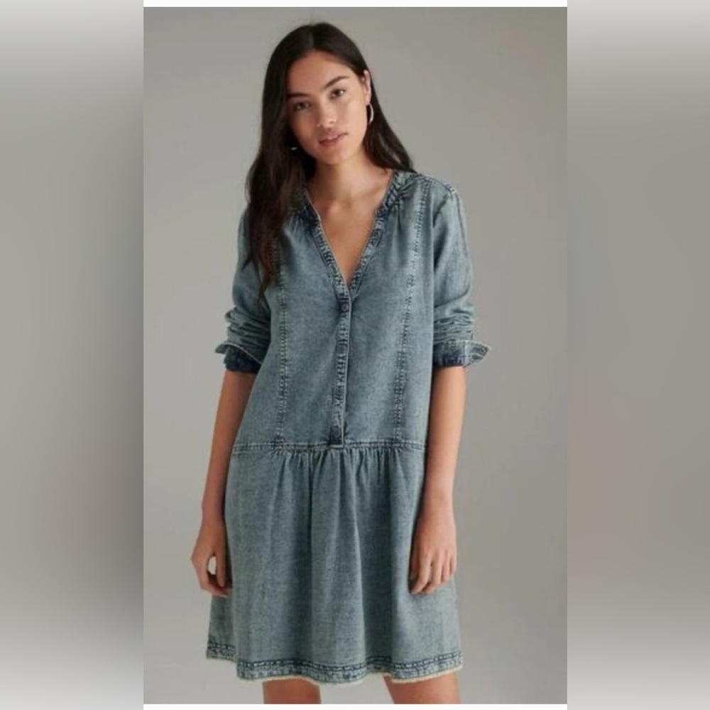 Anthropologie Pilcro Lorelei Tunic Dress Washed Denim Chambray Size 6 - Picture 3 of 14